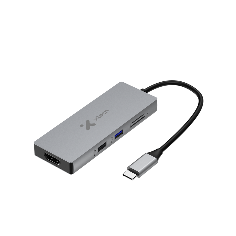HUB XTECH MULTIPUERTO 5 IN 1 USB-C TO HDMI/USB FEMALE/USB 3.0/SD