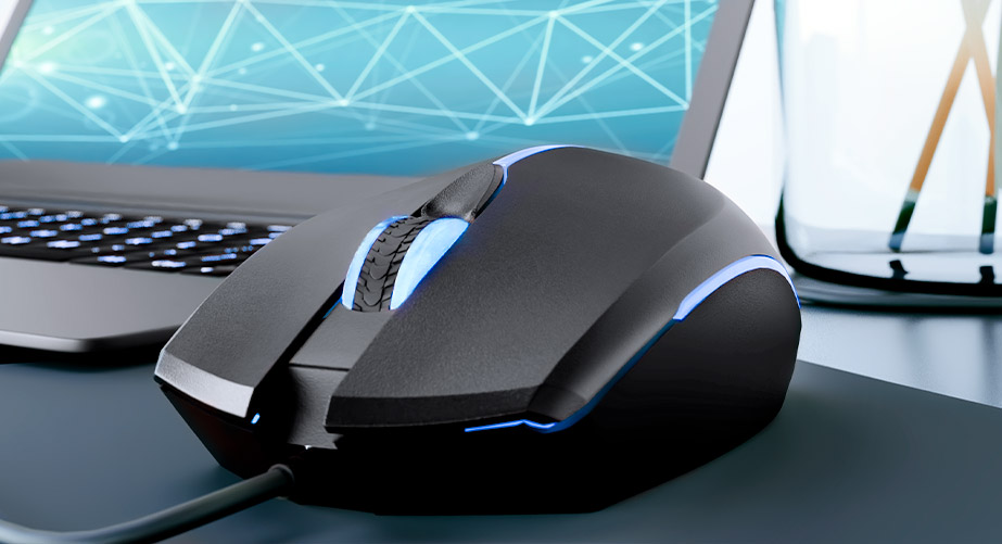 美品　MouseComputer 4-button wired optical mouse with lights - XTM-218
