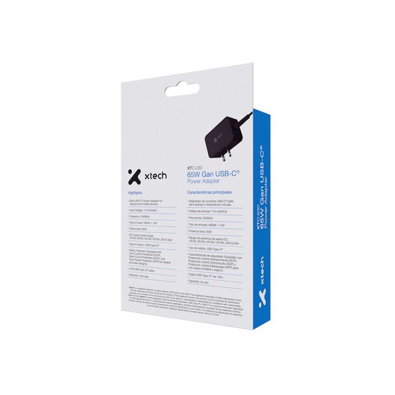 Adaptador de corriente USB-C® GaN de 65W - XTC-230