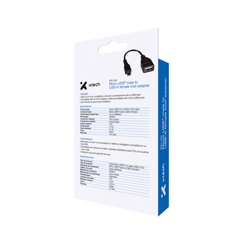 Micro-USB male to USB-A female host adapter - XTC-368