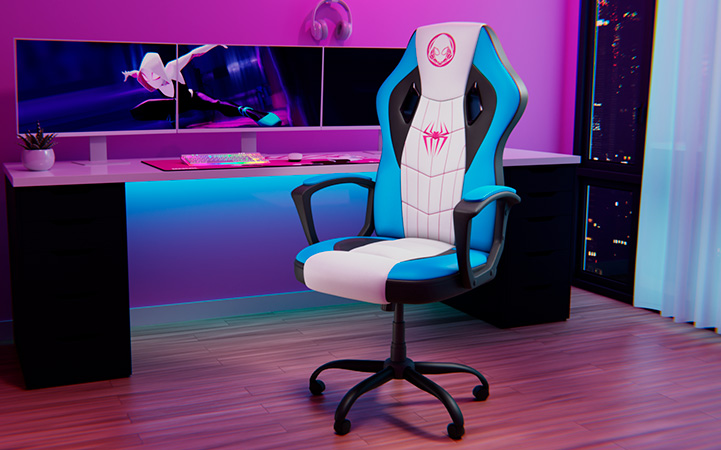 Silla Gaming Xtech Edición Ghost Spider en colores blanco, azul y rosa