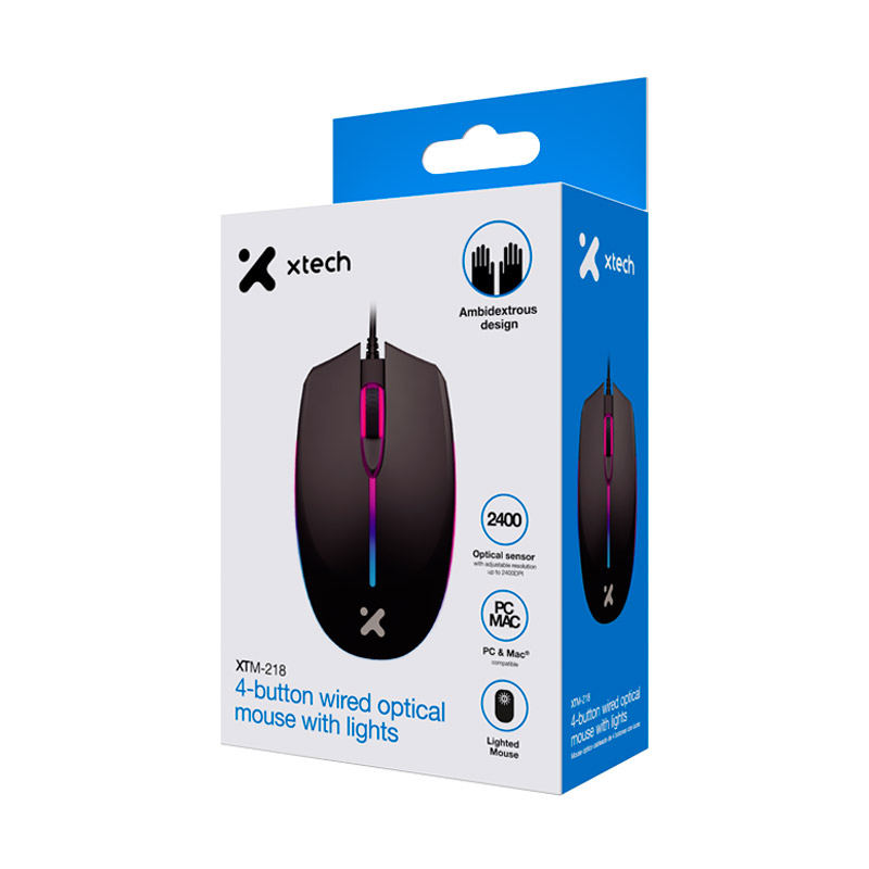 マウス 4-button wired optical mouse with lights - XTM-218